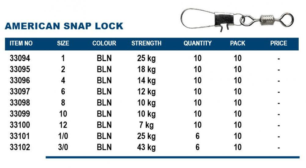 Okuma American Snap Lock No 3/0 Adet 6