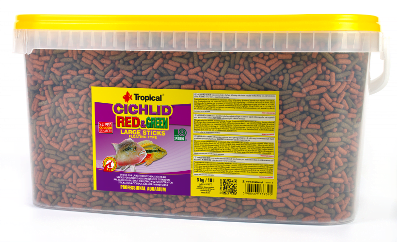 Tropical Cichlid Red Green Large Sticks 3 Kg / 10 L Kova Yem